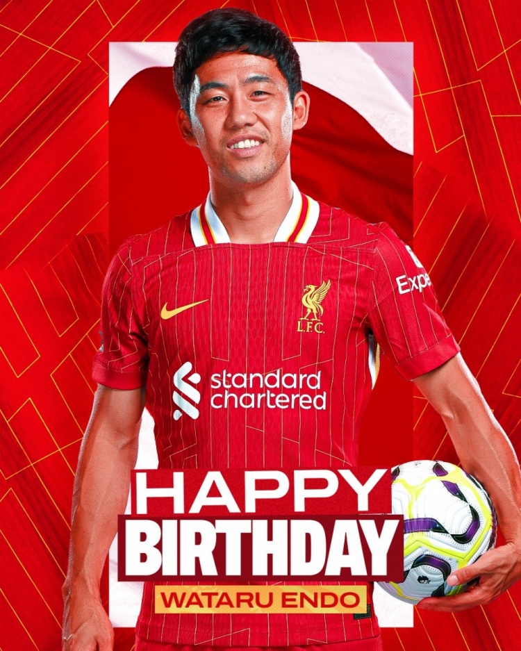  利物浦祝遠(yuǎn)藤航32歲生日快樂(lè)，球員加盟紅軍至今出戰(zhàn)62場(chǎng)比賽