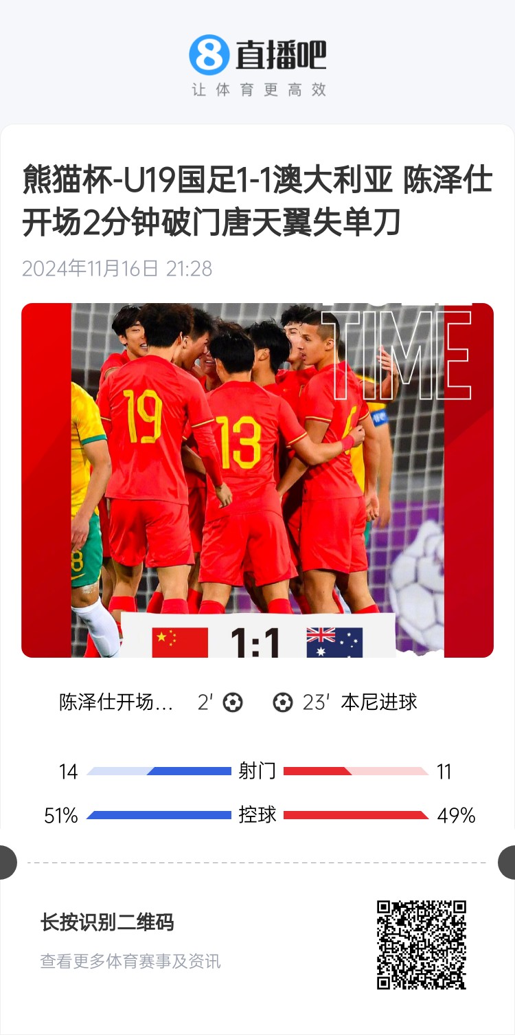  二番戰(zhàn)！U20國(guó)青與澳大利亞去年熊貓杯剛有過(guò)交手，雙方1-1戰(zhàn)平