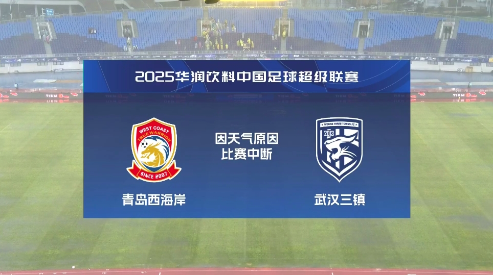  比賽延期！青島西海岸vs武漢三鎮(zhèn)進(jìn)行至18分鐘，因天氣中斷30分鐘
