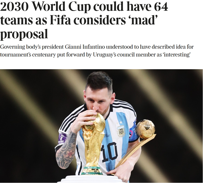  泰晤士：某官員稱2030世界杯擴軍64隊想法完全瘋狂，望盡快否決