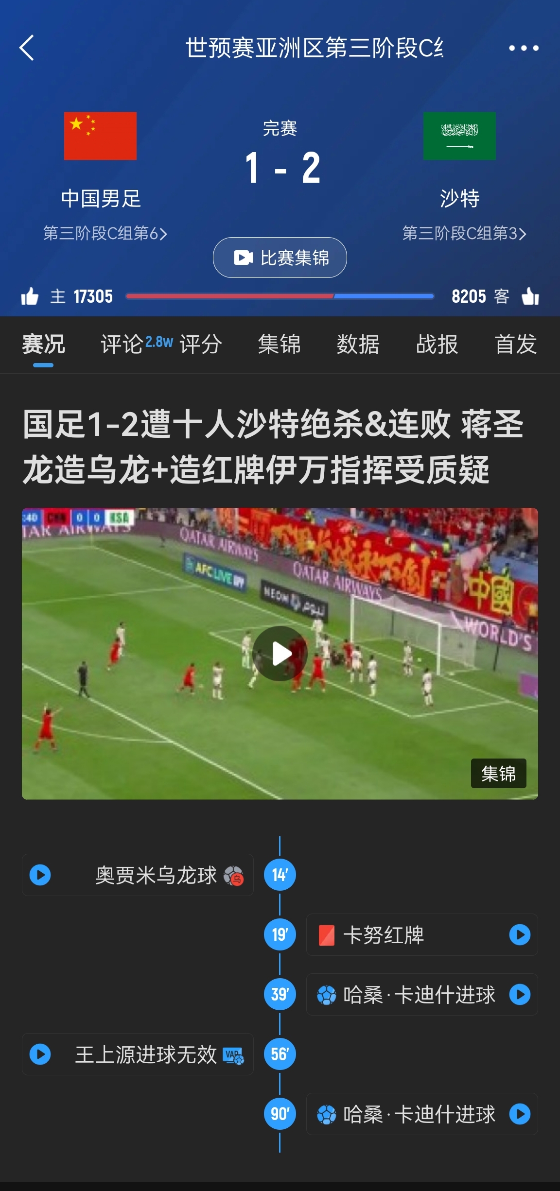  今天什么劇本？首戰(zhàn)沙特也是半場紅牌+蔣光太傷退，最后國足被翻
