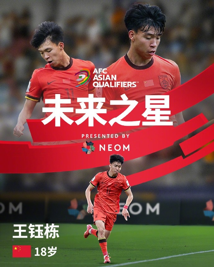  亞洲杯官方社媒發(fā)布王鈺棟個人海報：青年軍的旗幟，飄揚在前哨